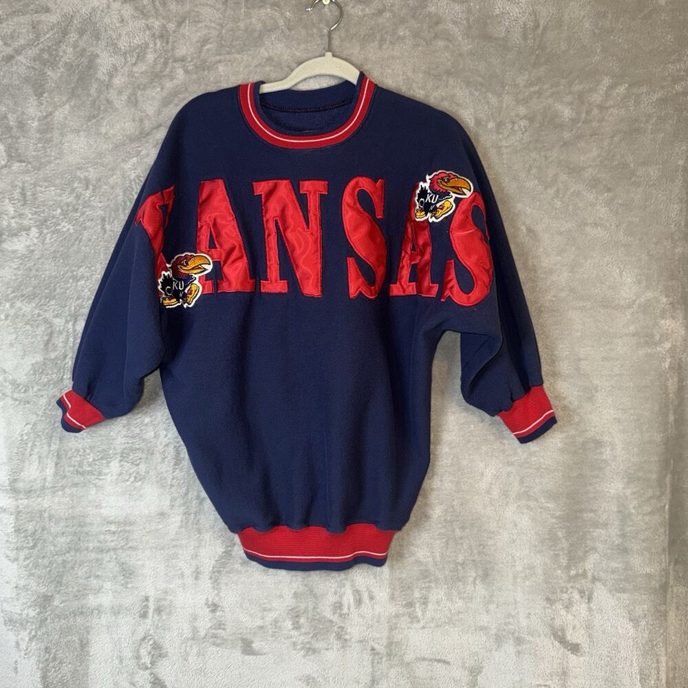 Vintage 90s Kansas Jayhawks Embroidered Crewneck Sweatshirt KU SZ Med Collegiate